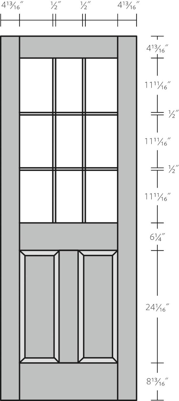 2 Panel 9 Light Glass Door